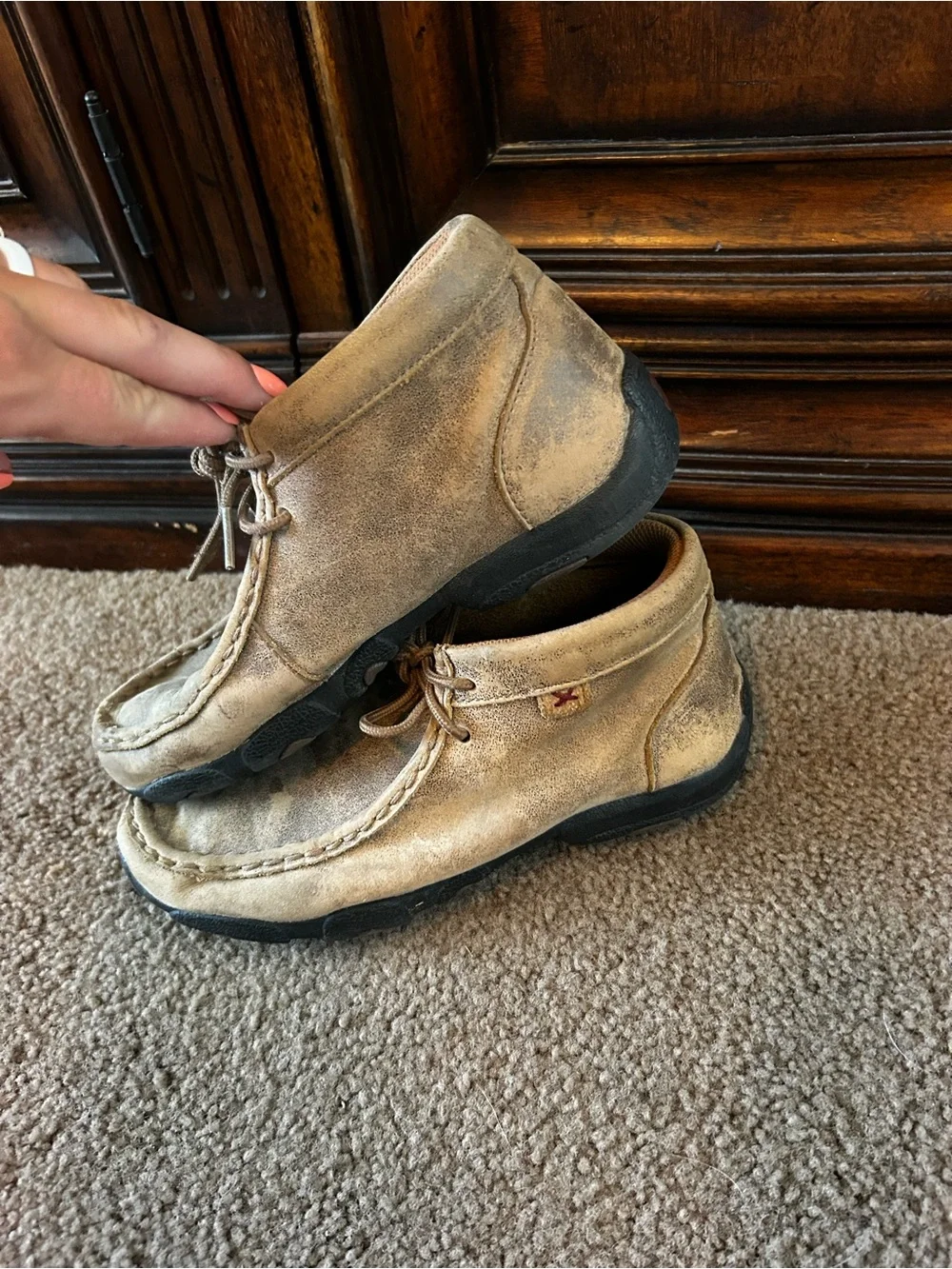 Twisted X Kids Moccasin Shoes in Light Brown Suede